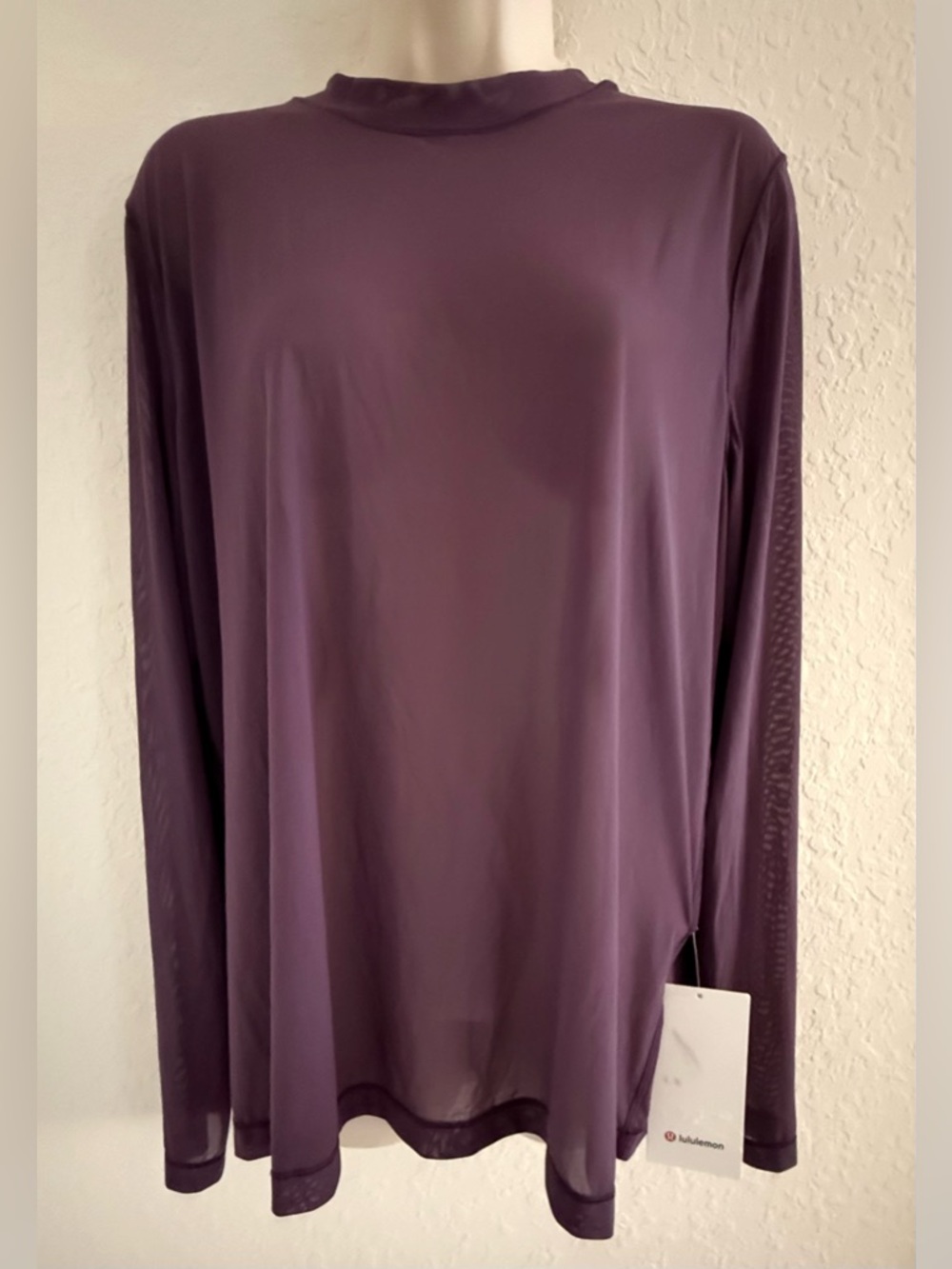 Lululemon Keyhole Mesh Long Sleeve Top Sz 12 Plum Purple Sheer Athletic Yoga NWT